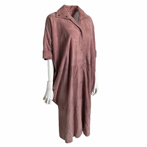 Fendi Jacket Batwing Sleeve Long Cocoon Duster Rose Pink Suede Leather Rare - Picture 7 of 17